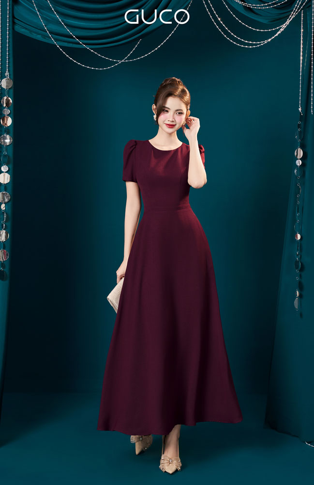 ĐẦM MIDI CỔ TRÒN - ĐỎ ĐÔ - 4979